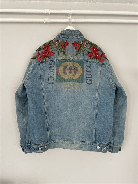 gucci floral embroidered denim jacket|Gucci twill jacket.